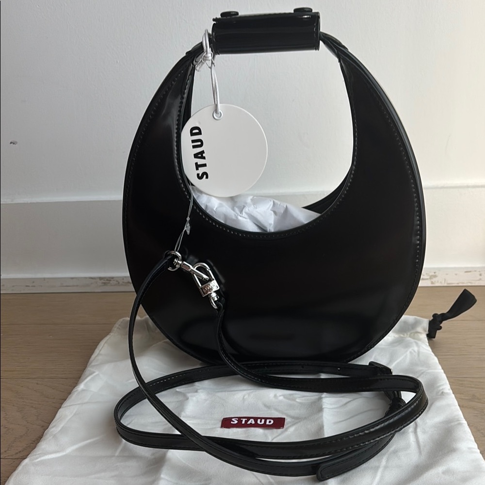 Staud Mini Moon Bag in Polished Black NWT!